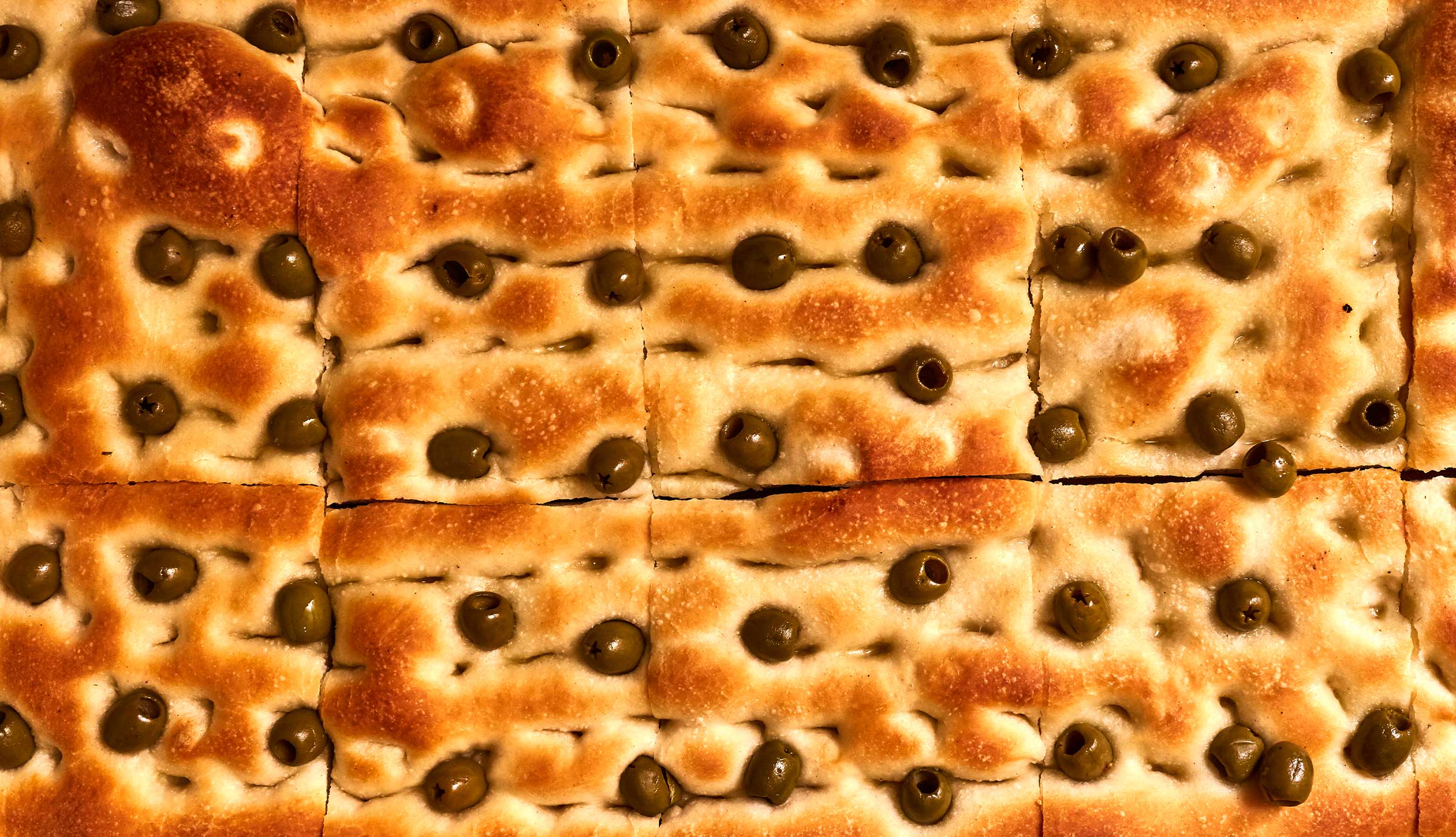Baked focaccia with olives